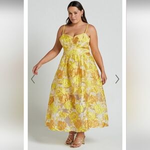 Showpo Brailey Midi Dress - Aline Corset Detail Dress in Yellow